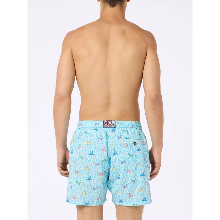 Mc2 Saint Barth Comfort Light Swim Shorts With Crabs Print White Swimshort - Men