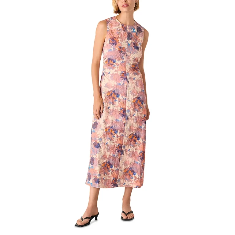 Whistles Floral Textured Midi Dress