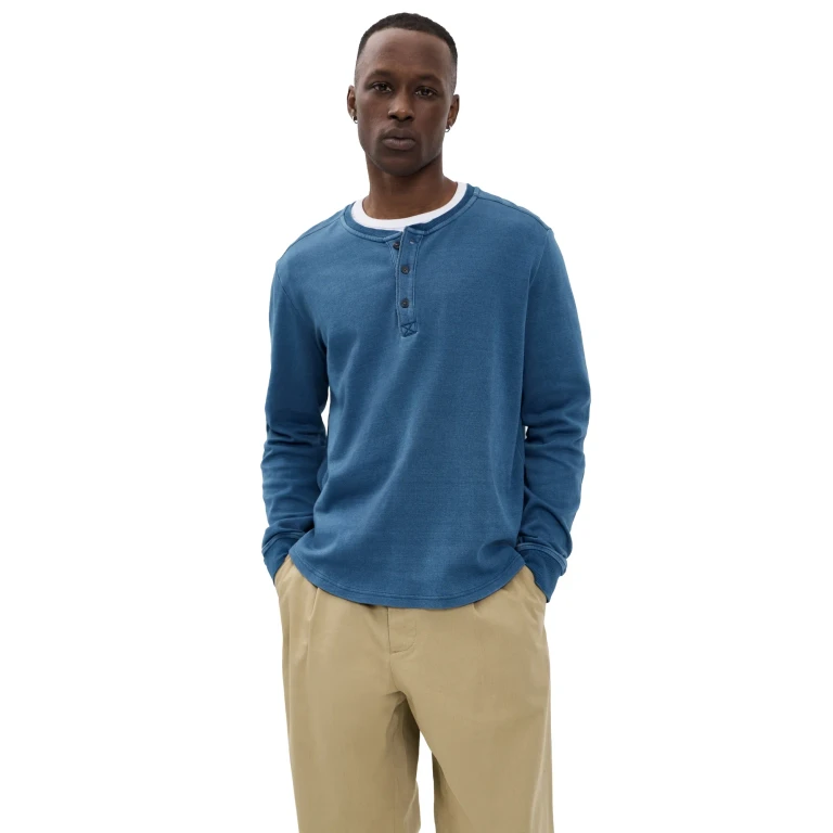 Marine Layer Pacifica Stretch Henley Shirt Dark Indigo S
