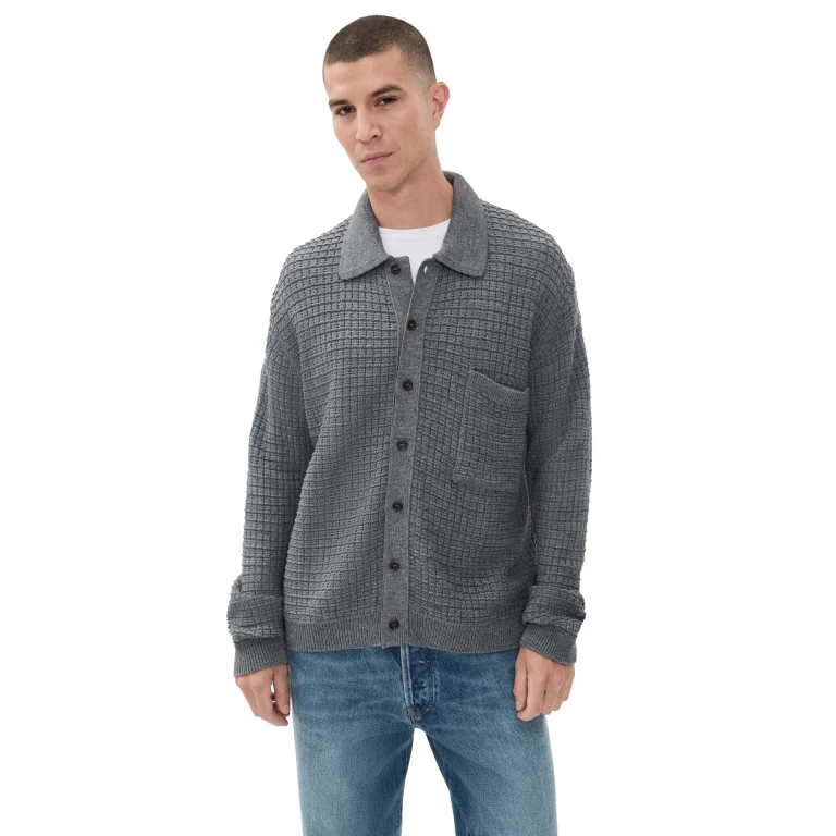 Universal Works Charlie Waffle Cardigan Grey M