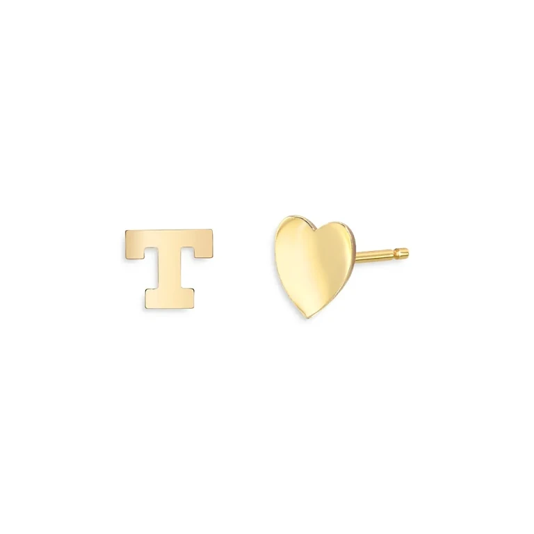 Zoe Lev 14K Yellow Gold Heart & Initial Stud Earrings