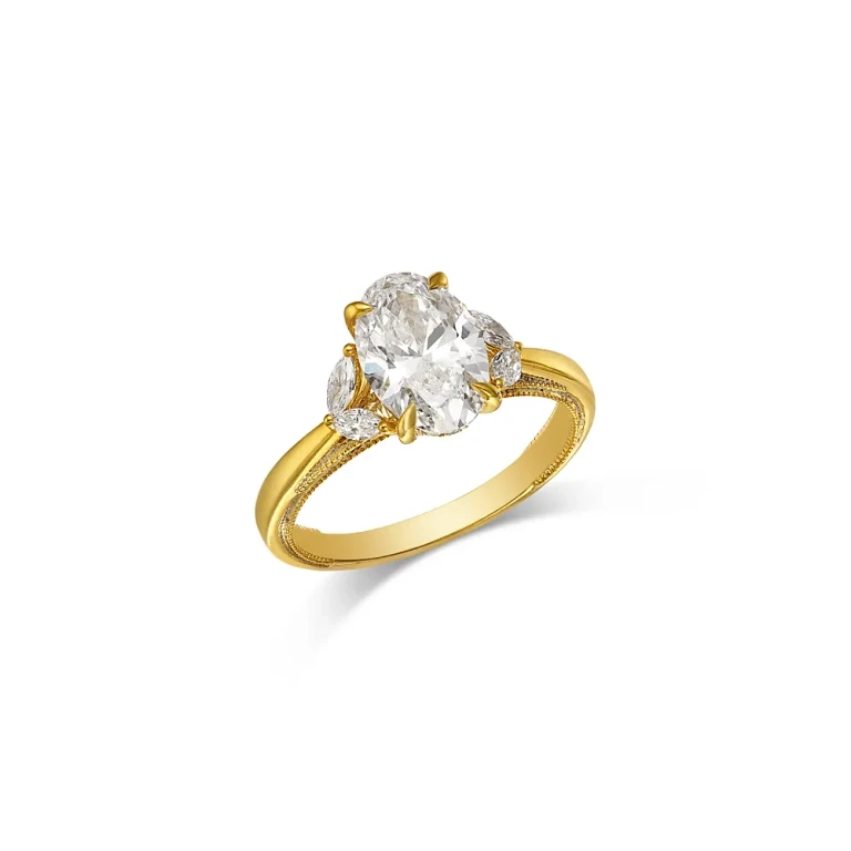Certified Lab Grown Diamond Oval & Marquis Engagement Ring in 18K Yellow Gold, 2.0 tcw