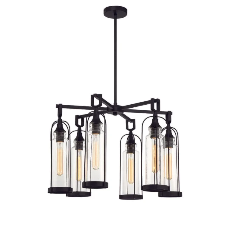 Satin Black Six Light Outdoor Chandelier from the Yasmin Collection