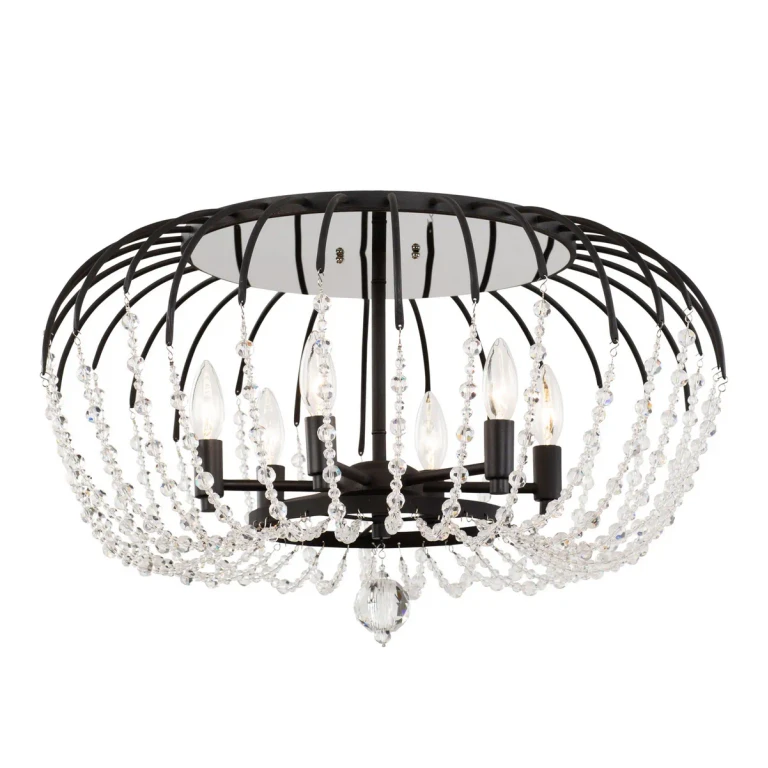 Matte Black Six Light Semi-Flush Mount from the Voliere Collection