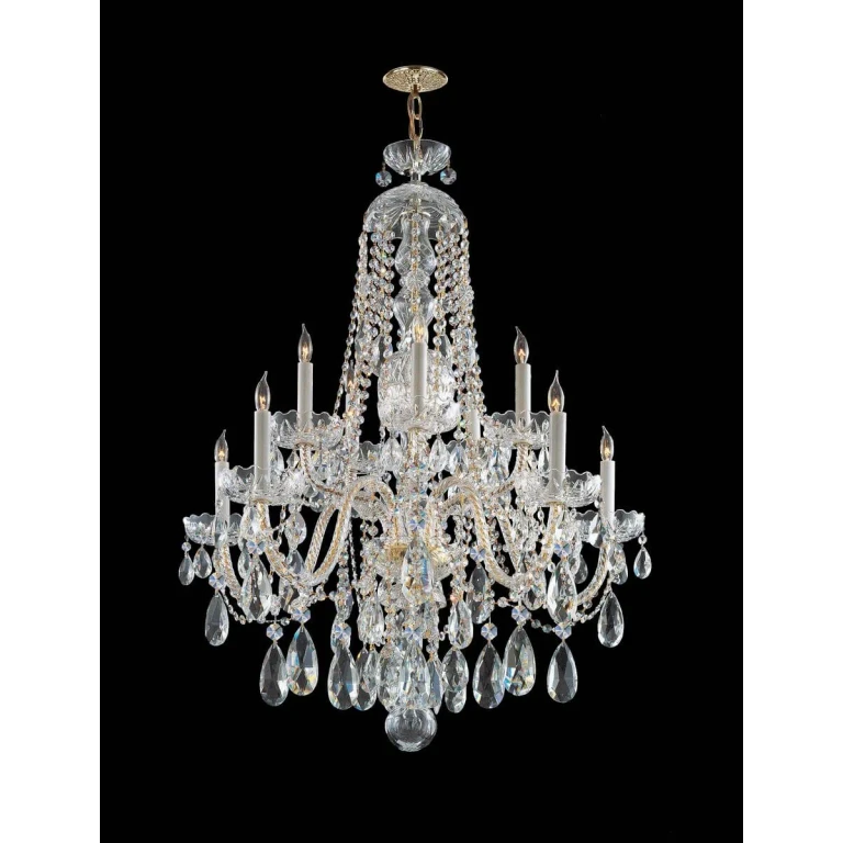 Traditional Crystal 10-Light 35" Traditional Chandelier in Polished Brass with Clear Hand Cut Crystals