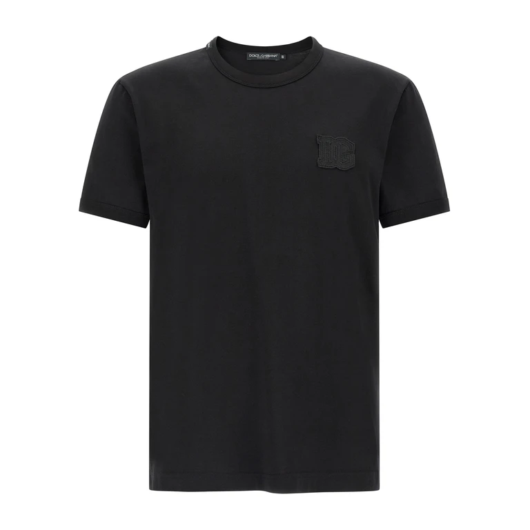Dolce & Gabbana Black Crew Neck T-shirt With Logo On The Front In Cotton For Men