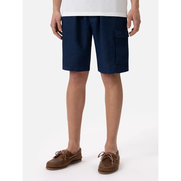 Mc2 Saint Barth Navy Blue Linen Bermuda Marseille Short Pant - Men