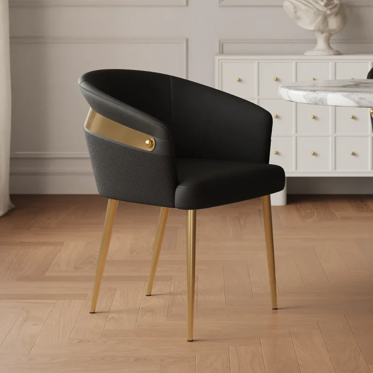 Modern White PU Leather Dining Chair Curved Back with Gold Legs