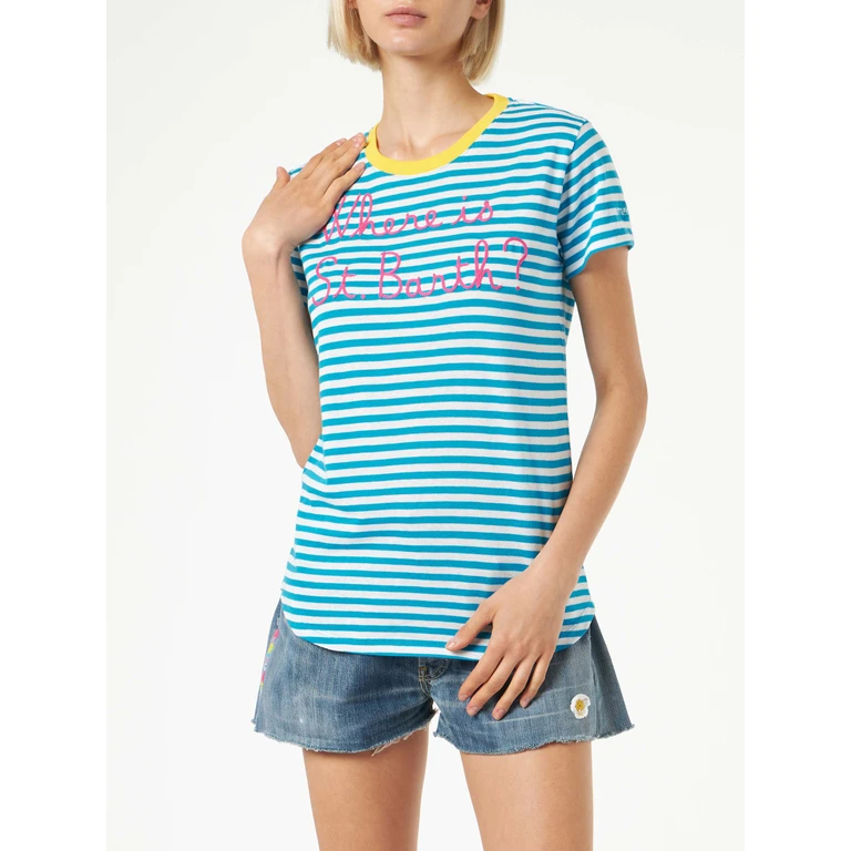 MC2 Saint Barth Bluette Cotton T-shirt With Where Is St. Barth? Embroidery