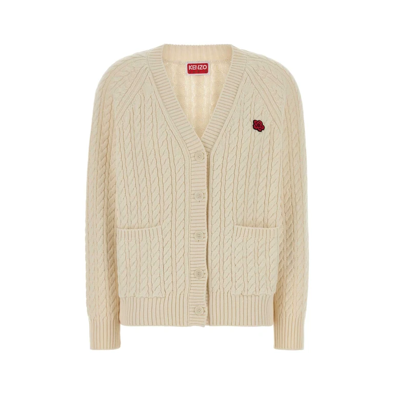 Ivory Cotton Blend Cardigan Ecru Exterior: Wool Maglieria - Women