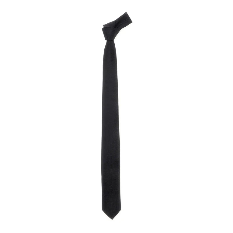 Emporio Armani Black Classic Tie With All-over Check Motif In Silk For Men