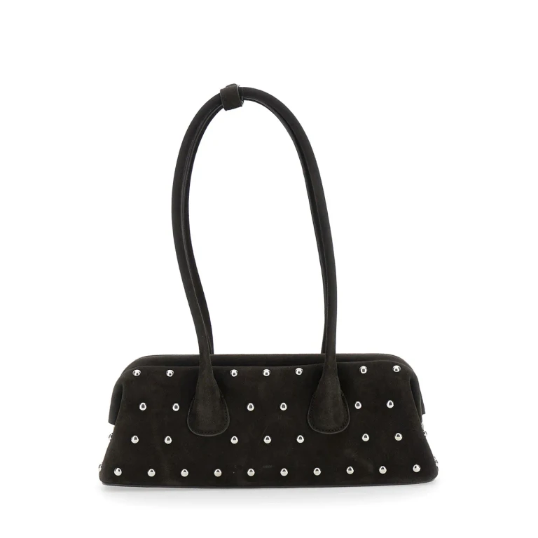 OSOI boat Wide Mini Brown Shoulder Bag With Round Handles And Beaded Embellishment In Suede Woman