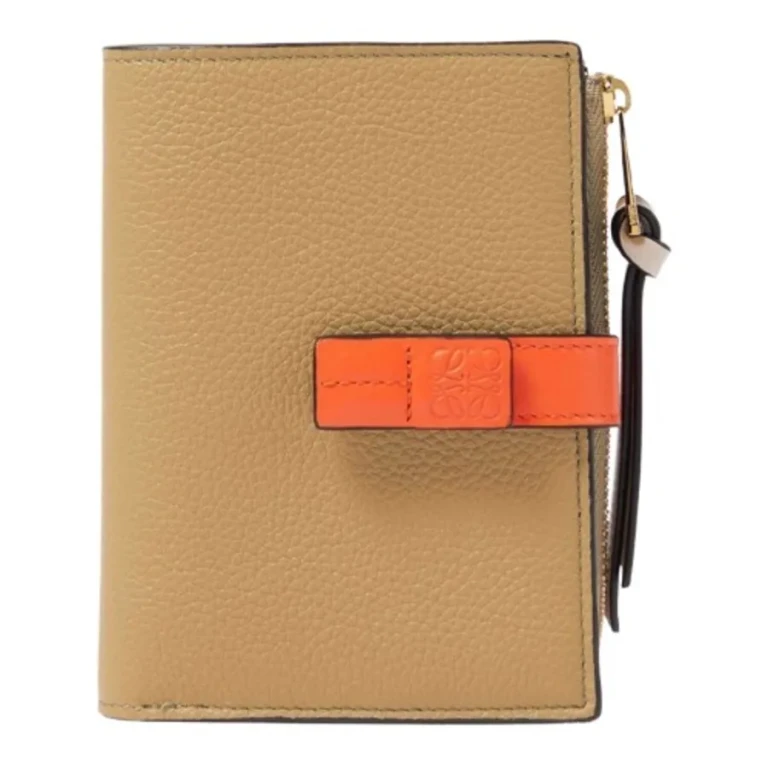 Loewe Slim Zip Bifold Compact Wallet - Clay Green/Vivid Orange