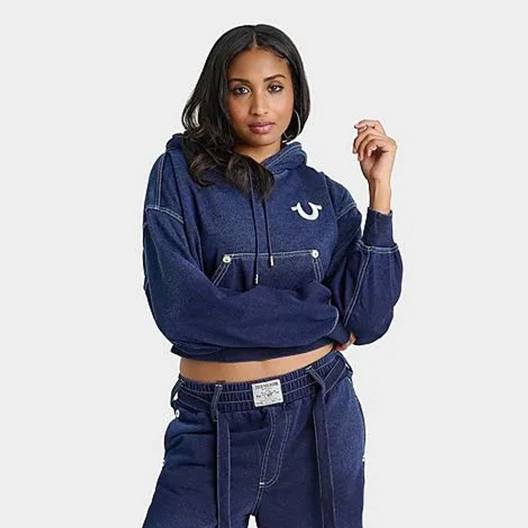 True Religion Women's Washed Pullover Hoodie in Indigo Size: XS