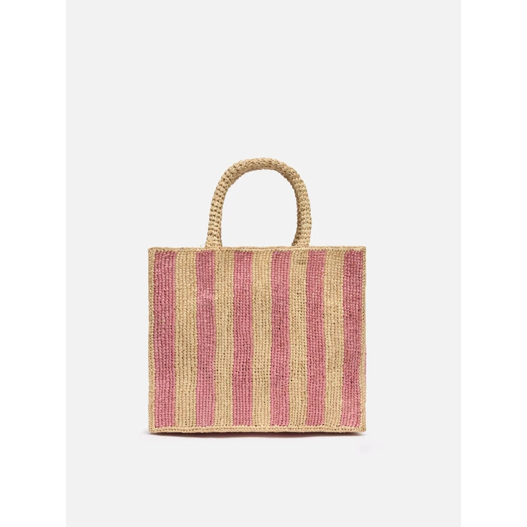 Mc2 Saint Barth Colette Raffia Pink Striped Handbag With Logo Embroidery Bag - Unisex