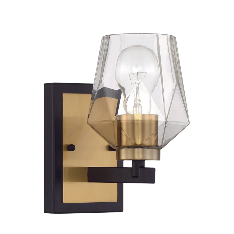 Avante Grand 1-Light Wall Sconce in Flat Black with Satin Brass