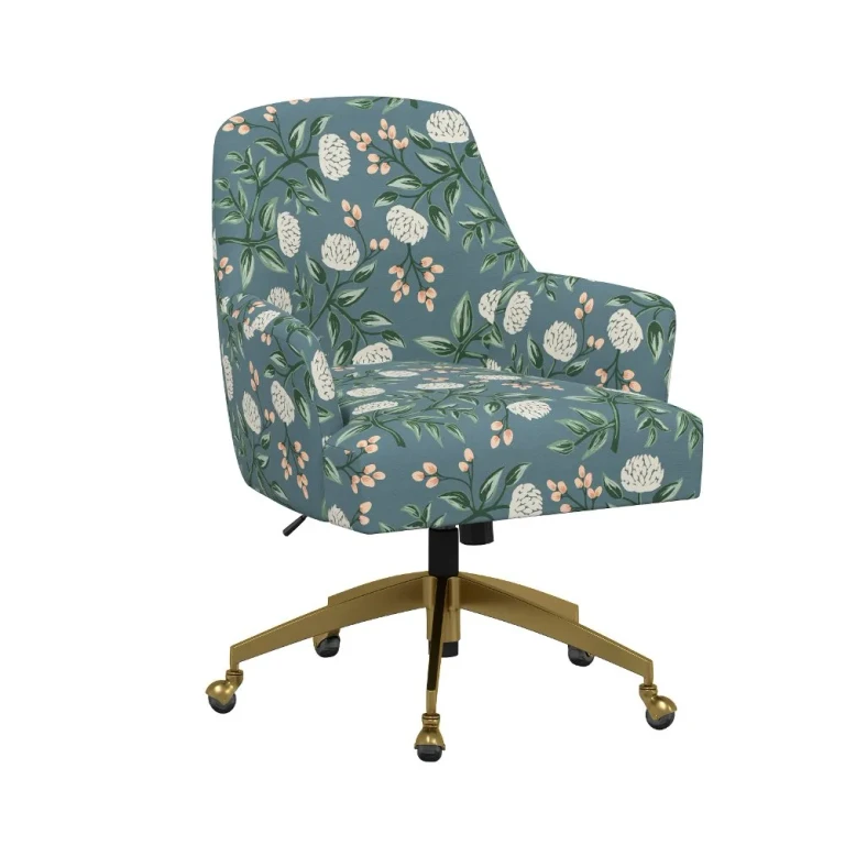 Rifle Paper Co Yvette Peonies Emerald Office Chair with Gold Base