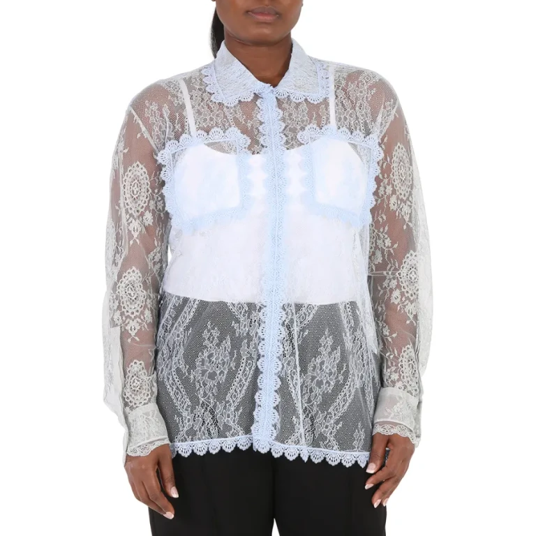 Burberry Ladies Pale Blue Long-sleeve Lace Shirt
