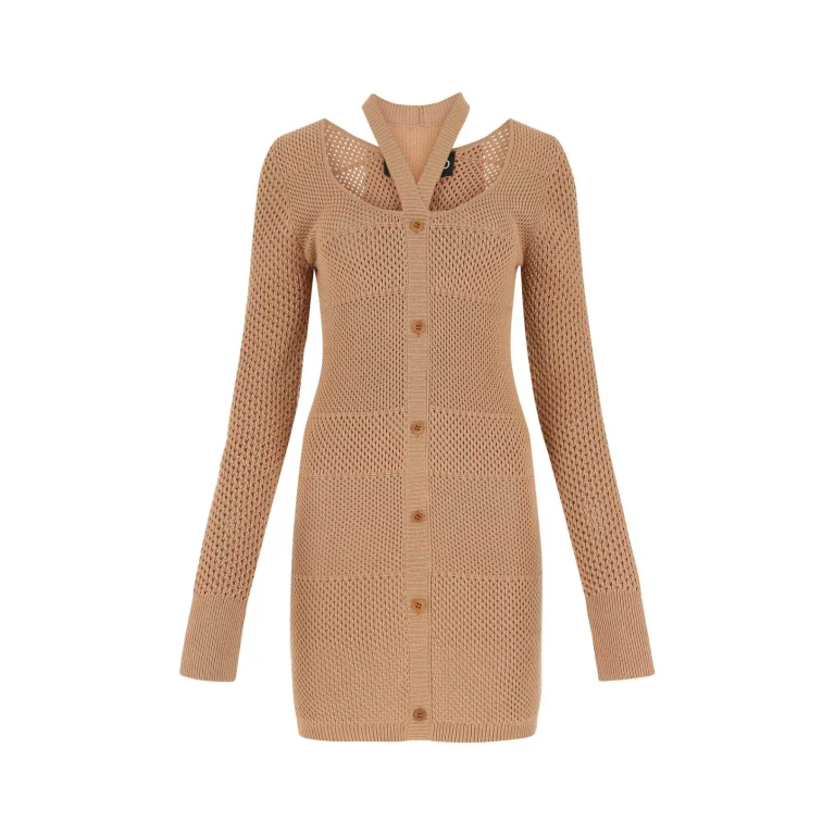 ANDREĀDAMO Biscuit In Stretch Mesh Dress