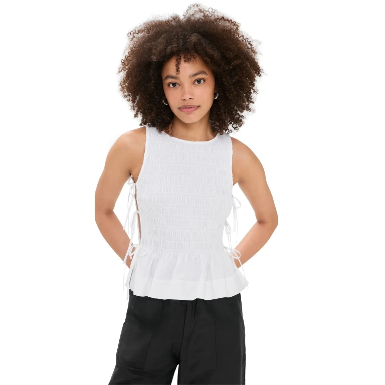 GANNI Poplin Smock Tie Top Black