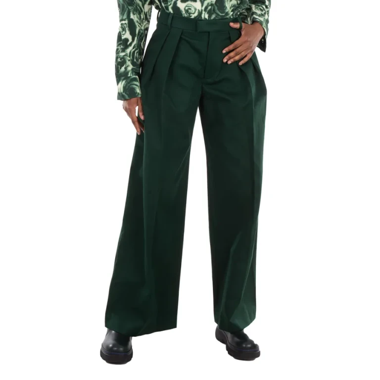 Burberry Wide Leg Pleated-Detail Cotton Trousers