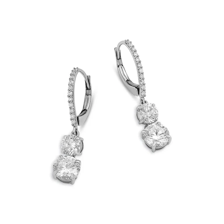 Luxe Collection Certified Lab Grown Diamond Two Stone Drop Earrings in 14K White Gold, 1.95 tcw