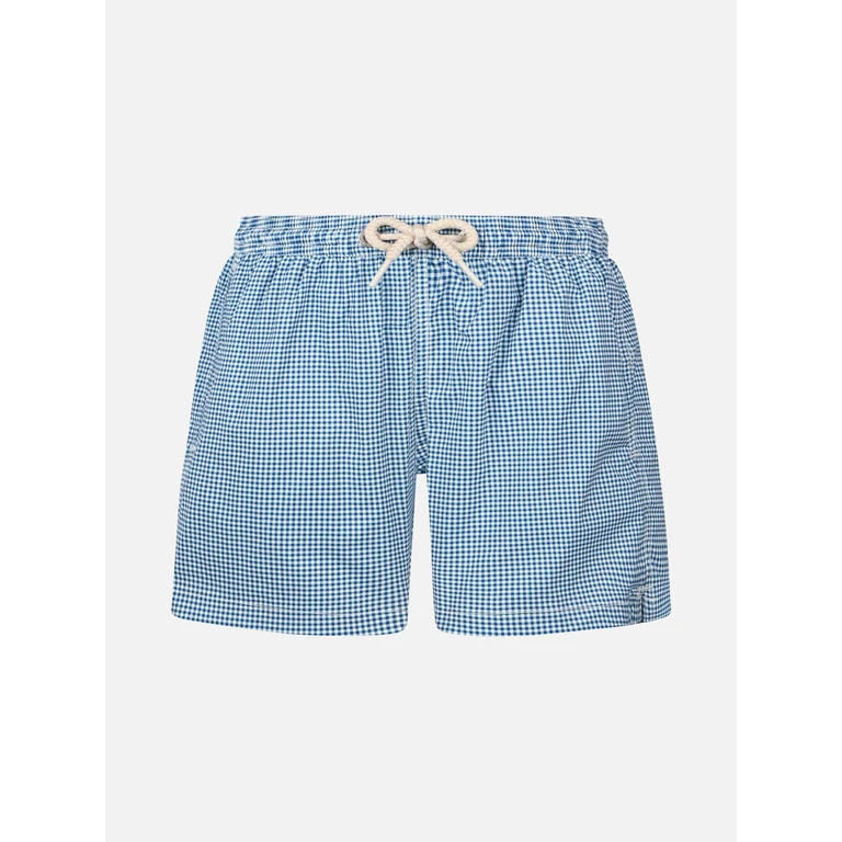 Mc2 Saint Barth Comfort Light Classic Stretch Swim Shorts With Gingham Print Blue Swimshort