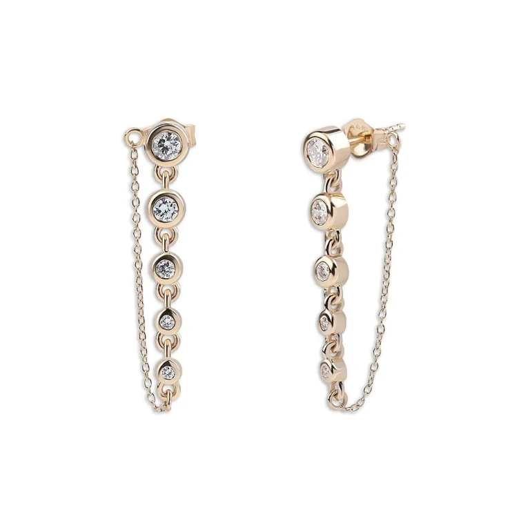 14K Yellow Gold Lab Grown Diamond Bezel Chain Drop Earrings
