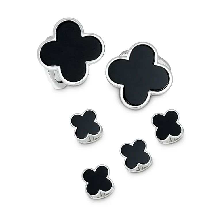 Sterling Silver & Onyx Clover Stud Set