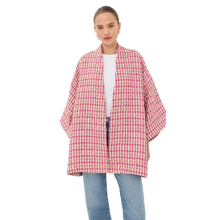 La Vie Style House Metallic Tweed Mini Duster Pink & Tan One Size