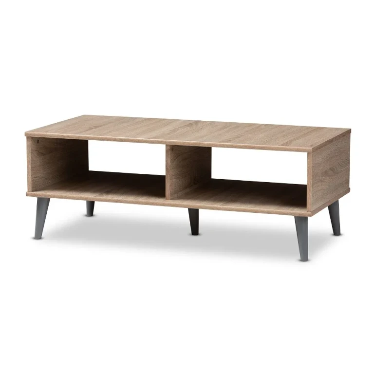 Mid Century Modern Oak and Light Grey Wood Coffee Table