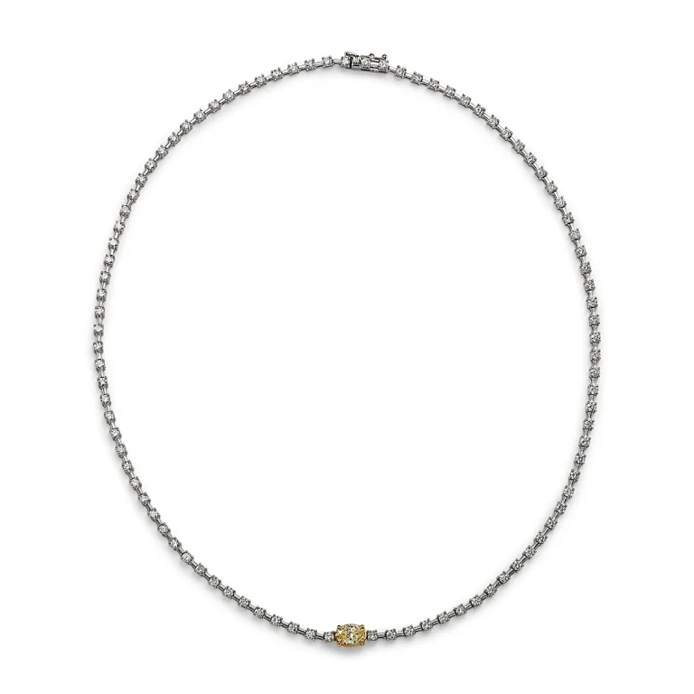 Yellow & White Diamond Oval & Round Tennis Necklace in 14K Yellow & White Gold, 5.50 tcw
