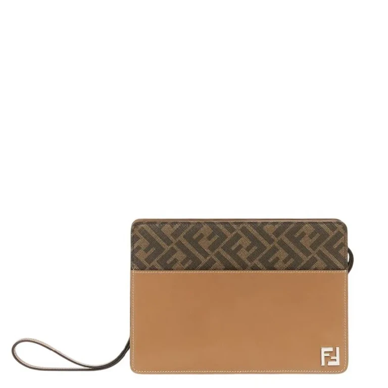 Fendi Squared Logo Applique Standing Clutch