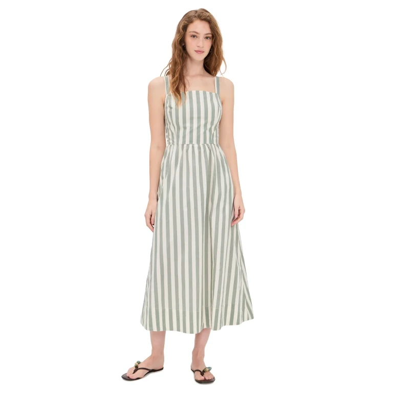 Marine Layer Demi Poplin Midi Dress Olive Stripe S