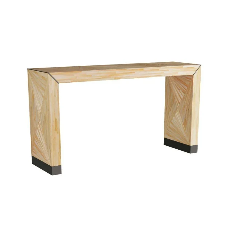Blonde Straw Marquetry Oak Bronze Console from the Toulouse Collection