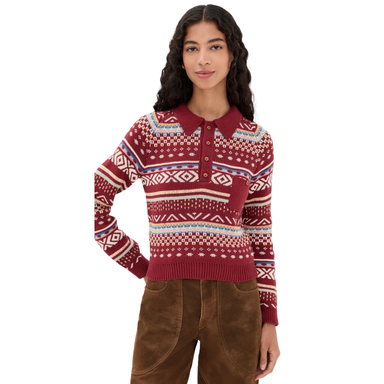 Alix of Bohemia Liza Mesa Fair Isle Top Red S