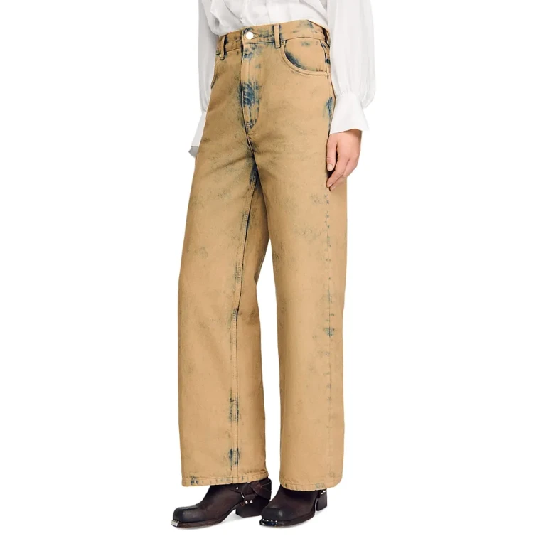 Sandro Faded Wide Leg Jeans in Beige