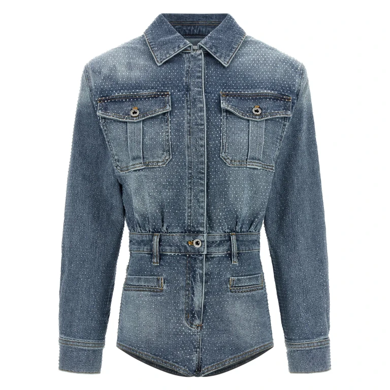 self-portrait rhinestone Denim Jumpsuit