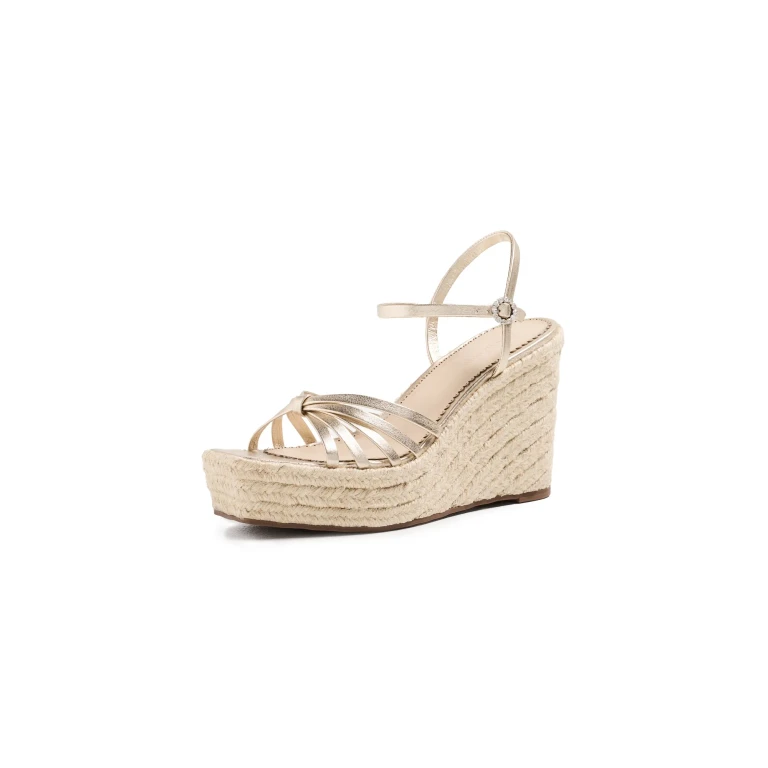 Cinq à Sept Helen Metallic Espadrille Wedges Light Gold Metallic 38