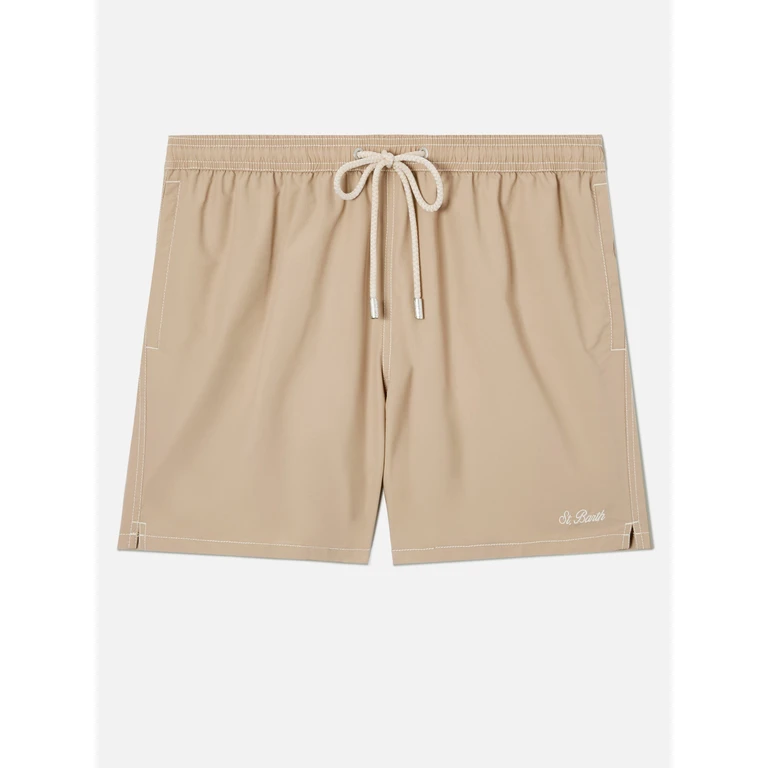 Mc2 Saint Barth Patmos Swim Shorts Solid Beige Brown Swimshort - Men