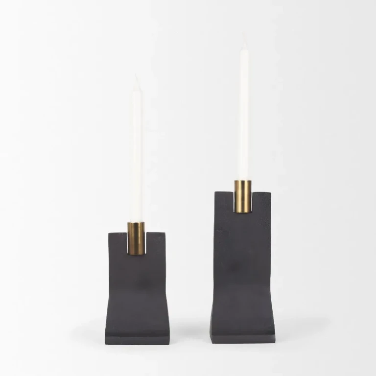 Polli Matte Black Metal Taper Candle Holders, Set of 2