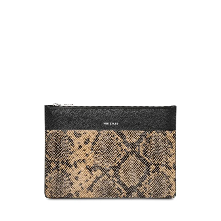 Whistles Una Snake Print Panel Pouch Zip Clutch