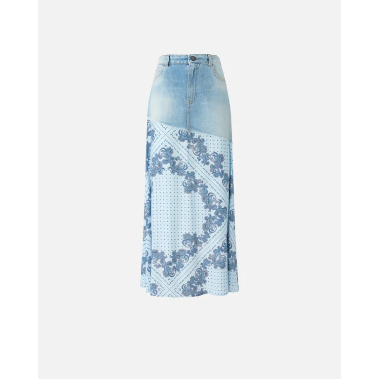 Pinko Gonna midi in denim con stampa foulard