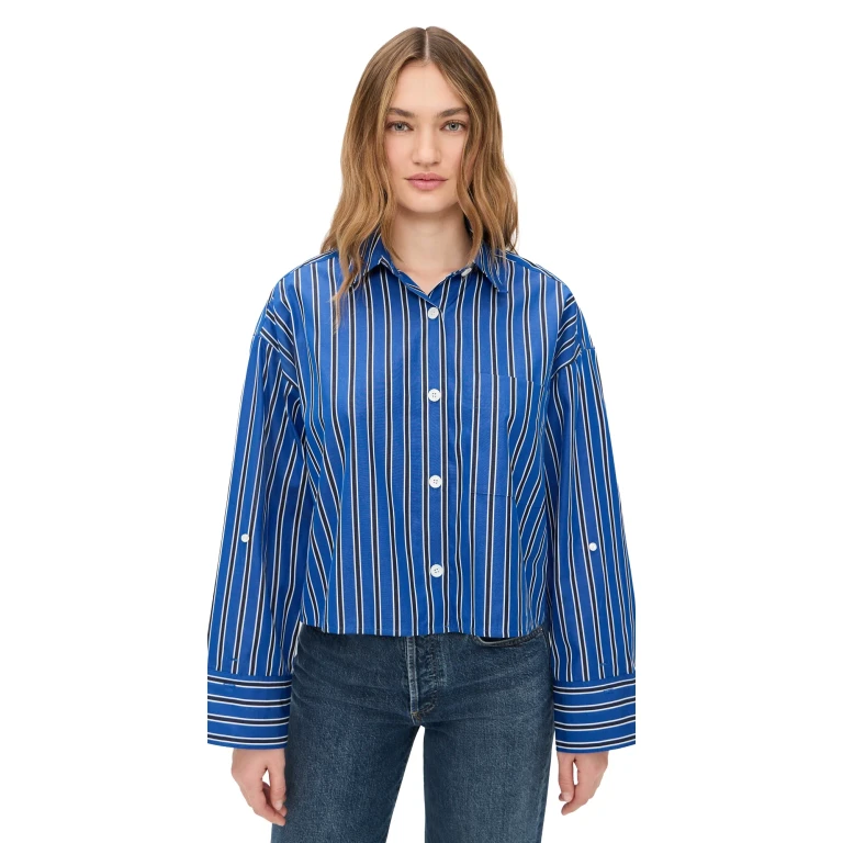 Madewell Straight Hem Shirt In Poplin Riviera Coast Stripe L