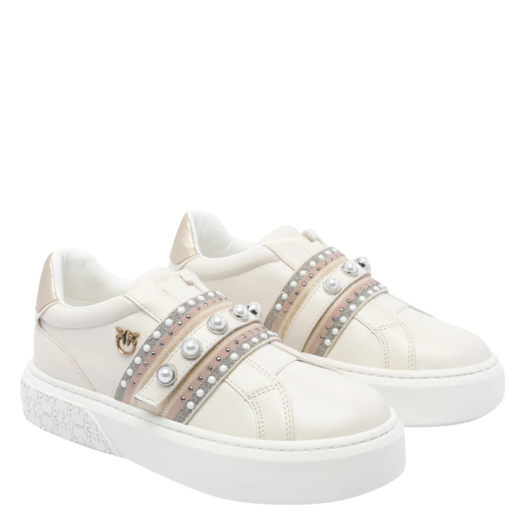 Pinko Sneakers White Calf Leather/rubber Sole - Women