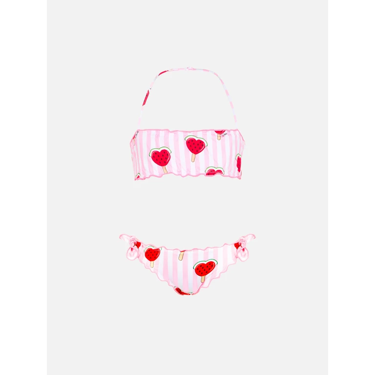 Mc2 Saint Barth Girl Classic Bandeau Bikini Emy With Hearted Watermelon Print Pink