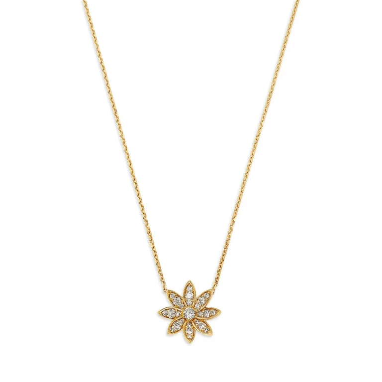 Champagne Diamond Starburst Pendant Necklace in 14K Yellow Gold, 0.37 tcw