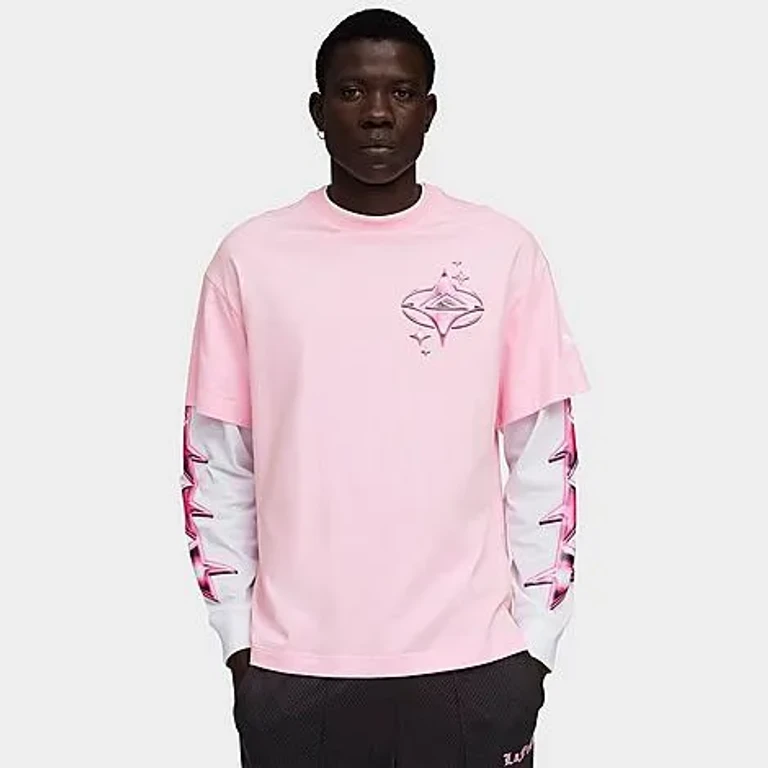 Men's Puma LaFrancé Pink Heem Layered Long-Sleeve T-Shirt in Pale Pink/Puma White Size: Small