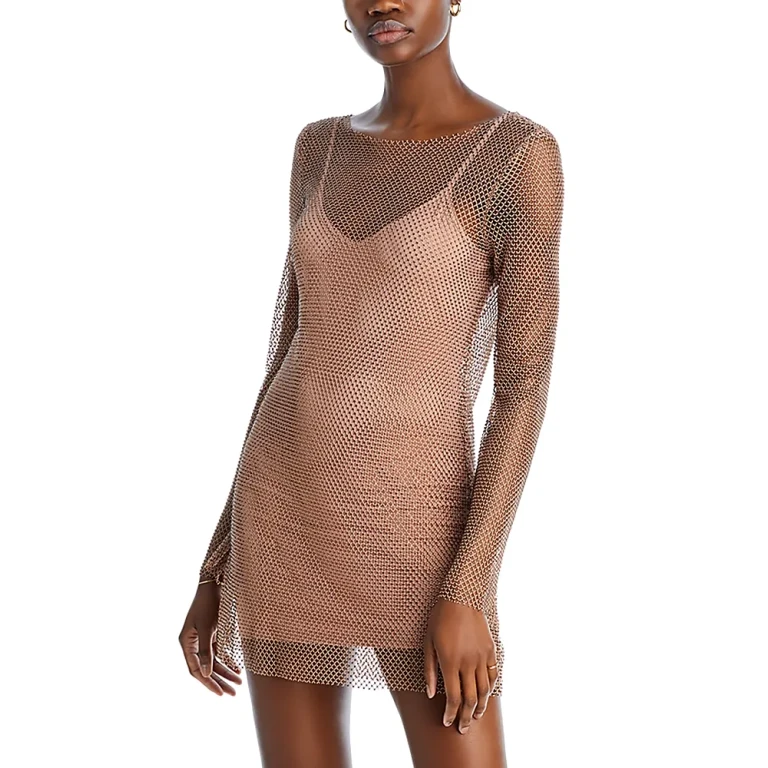 L*Space Dancing Queen Crystal Embellished Mesh Mini Dress Swim Cover-Up