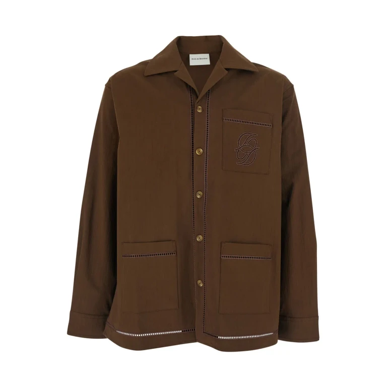 Drôle de Monsieur chemise Jour Echelle Brown Shirt With Notched Collar And Perforated Logo On The Front In Cotton Blend For Men